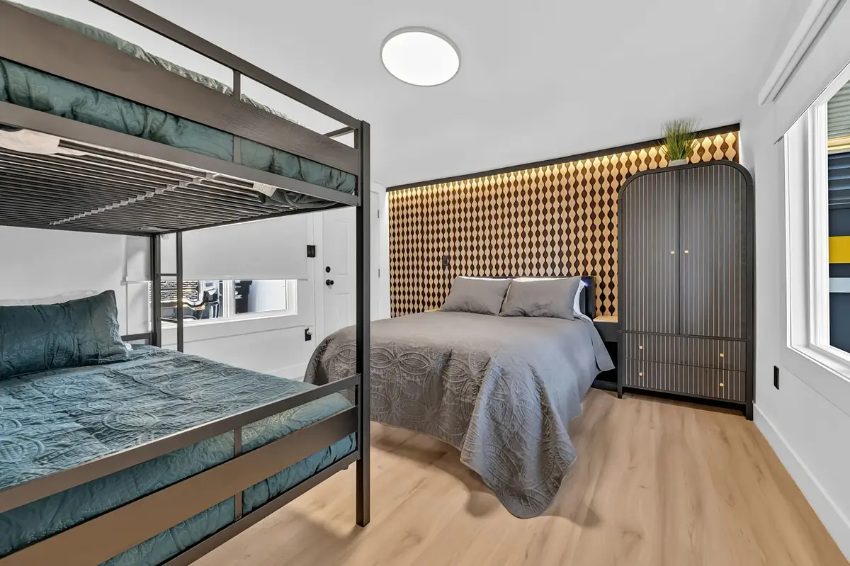 Elara bedroom with queen bunk beds