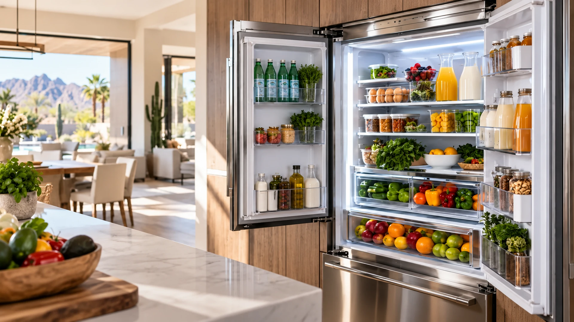 Concierge stocking groceries in the kitchen