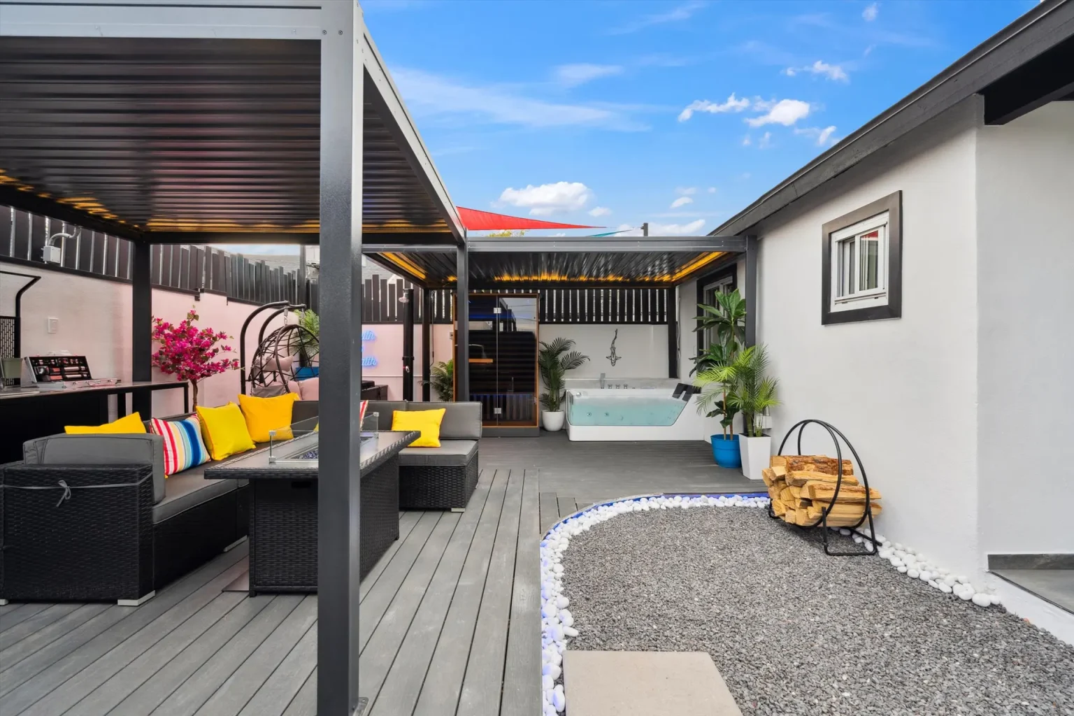 Euphoria outdoor lounge and jacuzzi in daylight