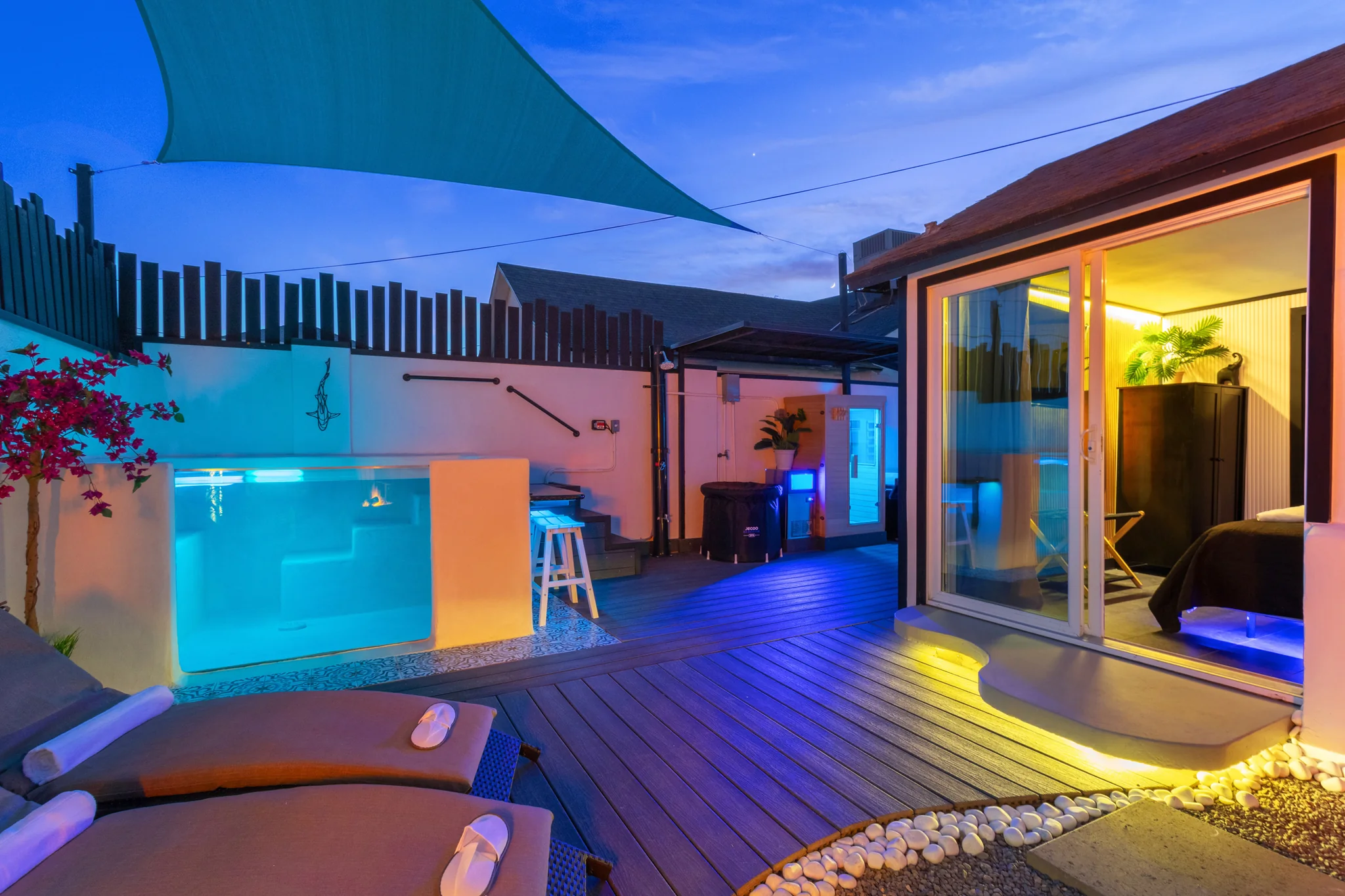 Solace private pool and illuminated courtyard