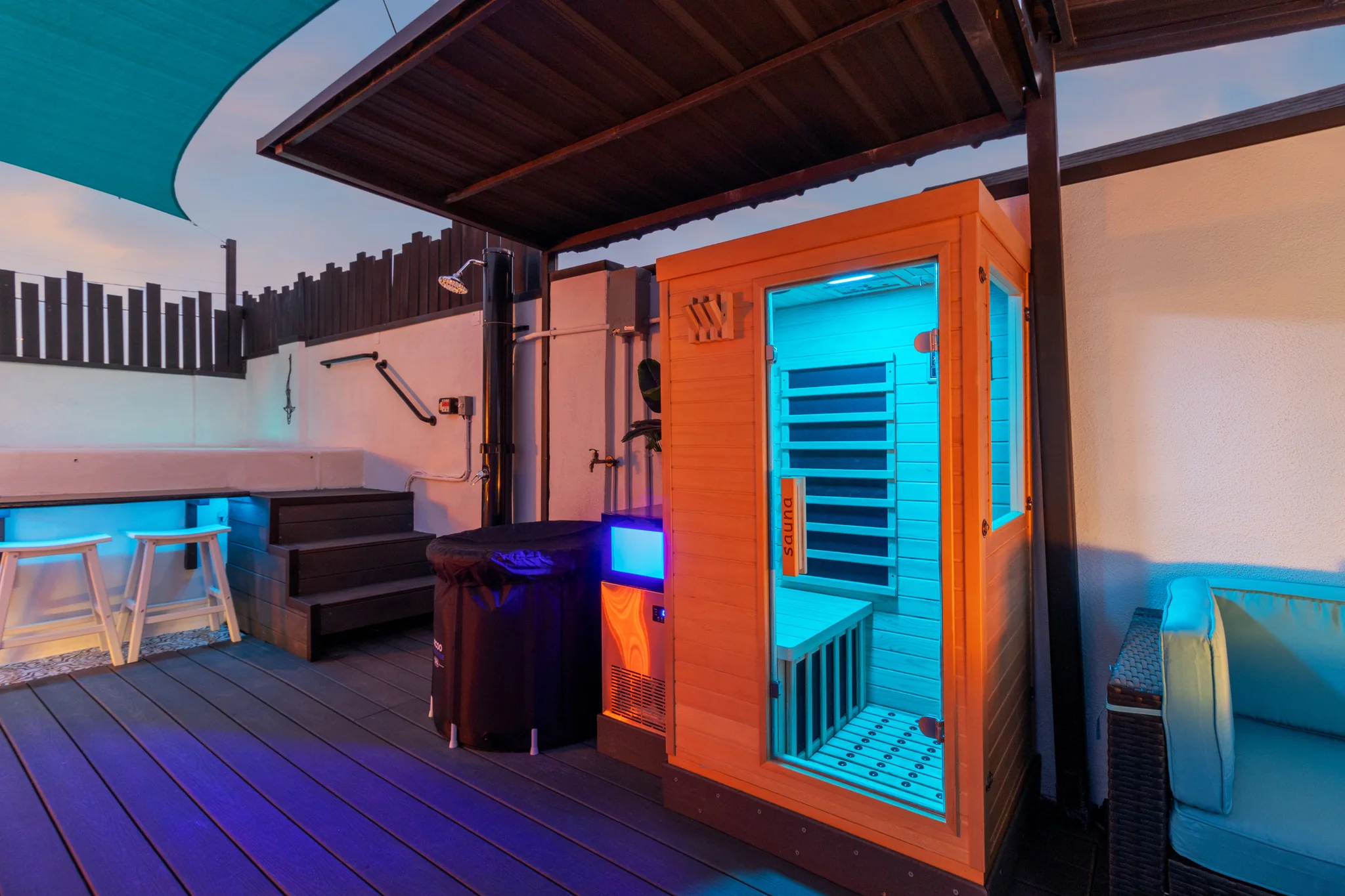 Solace private sauna beside the pool deck