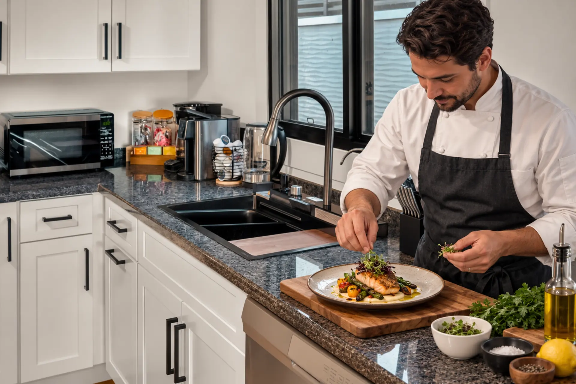Private chef preparing a meal in the kitchen